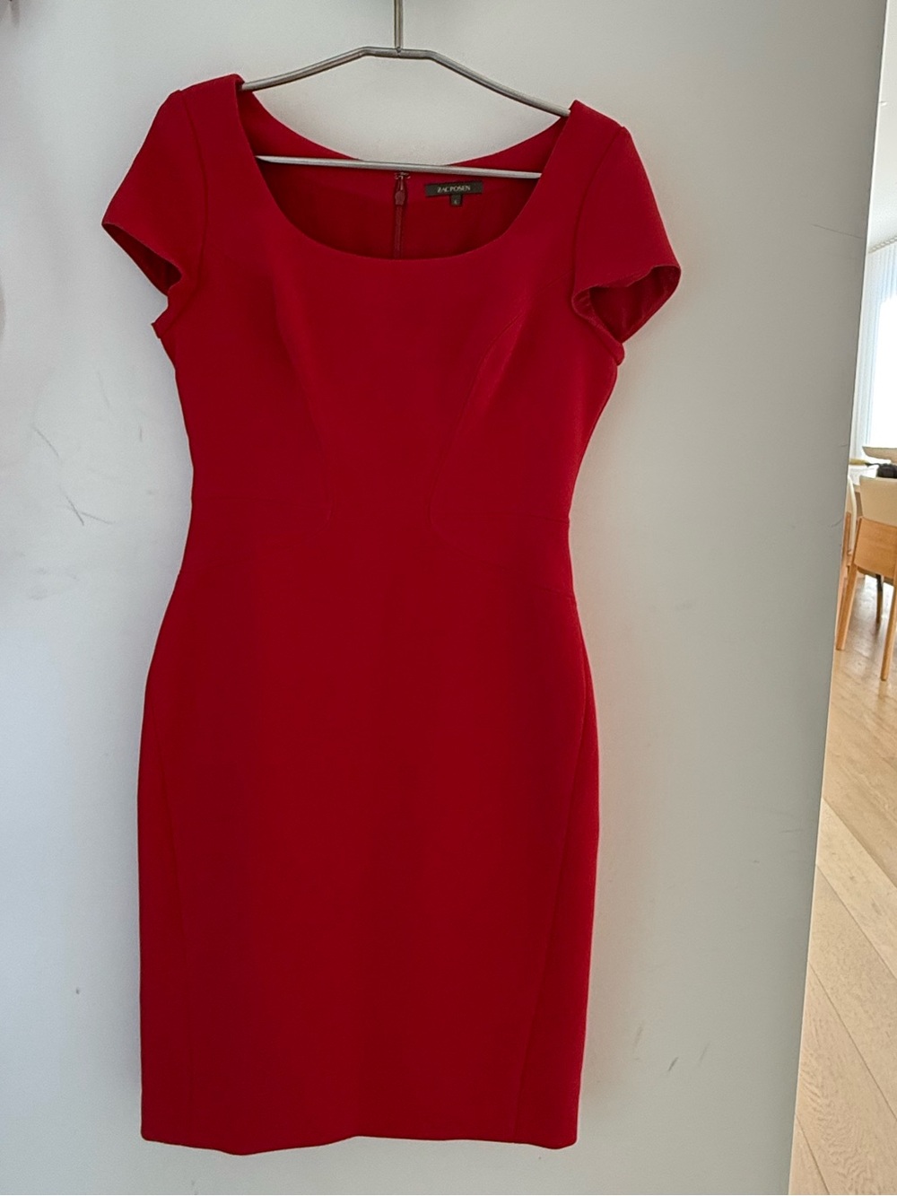 Zac Posen Red Scoop-Neck Cap Sleeve Midi Dress
